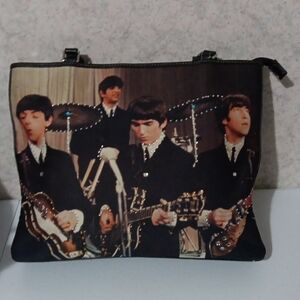 Stylish Sequined Black and Brown  Bag with Vintage Music Print